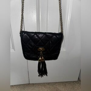 Chic Black Quilted Crossbody Bag with Tassels
